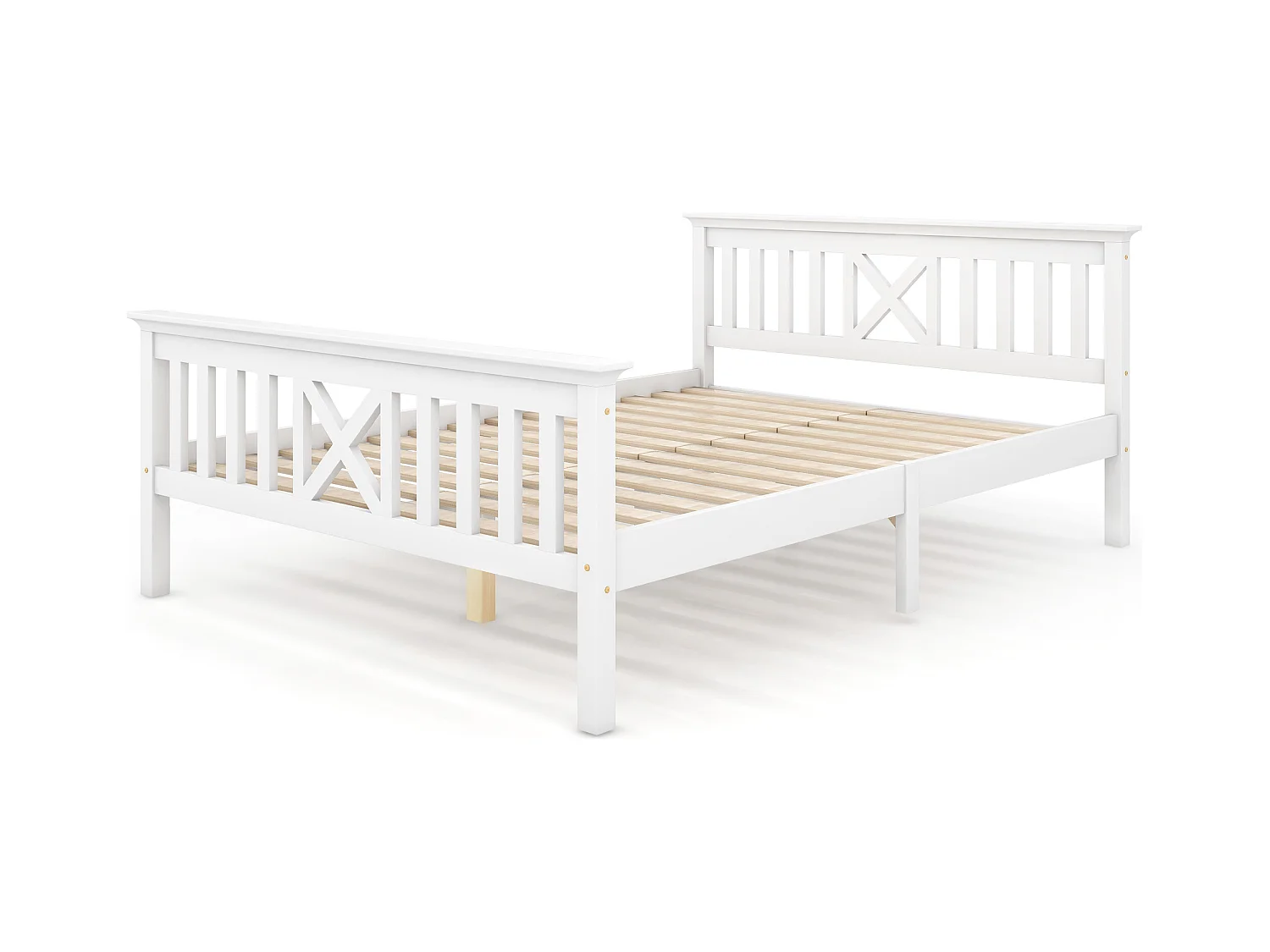 Lit design 140x200 cm blanc - Structure en pin naturel,style nordique - Pour enfant et ado(sans matelas)