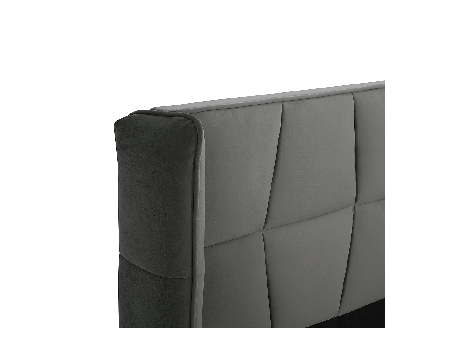 Lit adulte 140x200 cm - Tête de lit rembourrée & sommier bois - Velours gris (sans matelas)