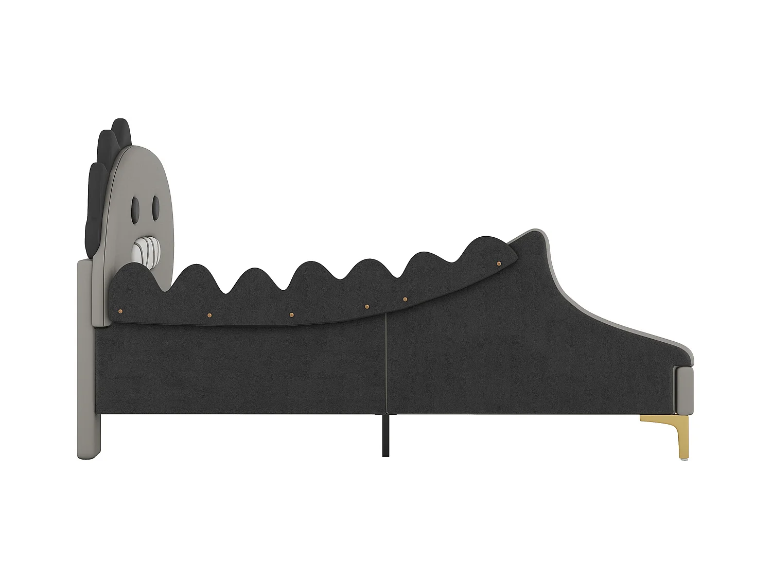 Lit enfant dinosaure 90x200 cm - Structure plate sécurisée - Revêtement PU gris facile à nettoyer (sans matelas)