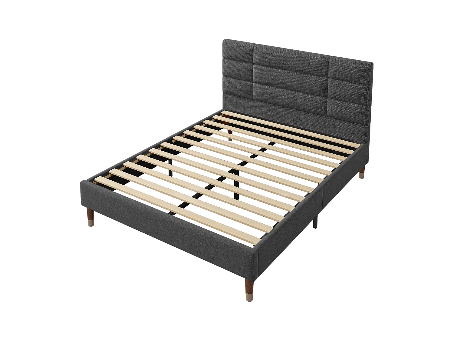 Lit 140x200 lin gris anthracite - Tête de lit rembourrée - sans matelas