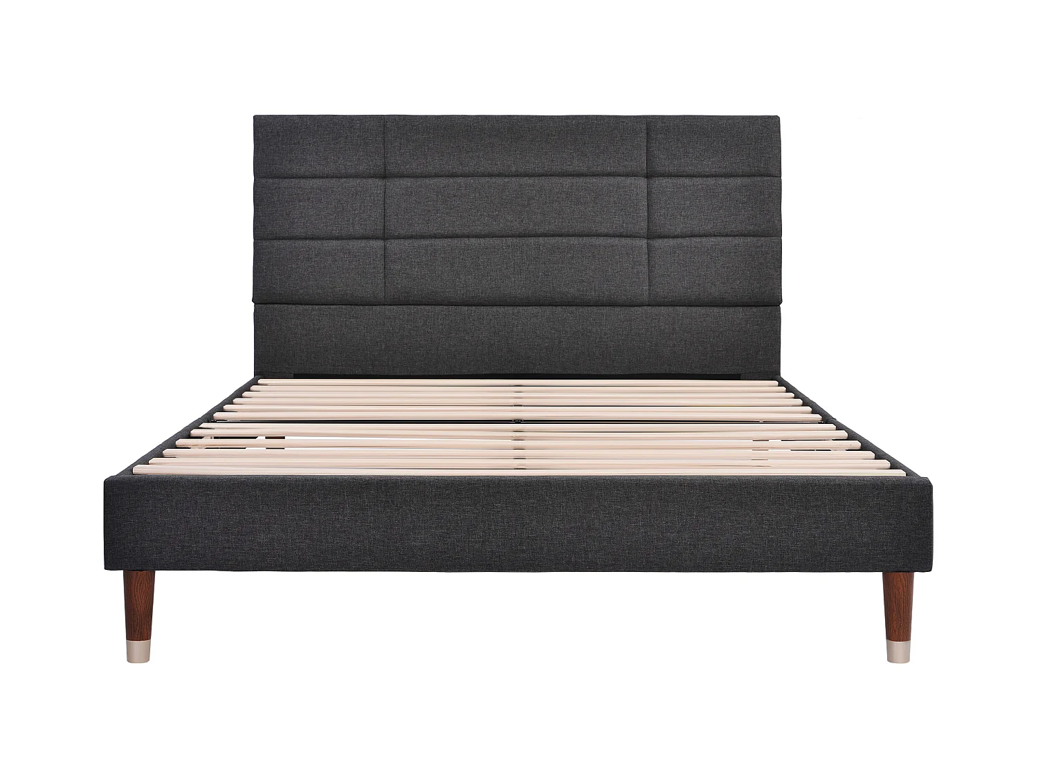 Lit 140x200 lin gris anthracite - Tête de lit rembourrée - sans matelas