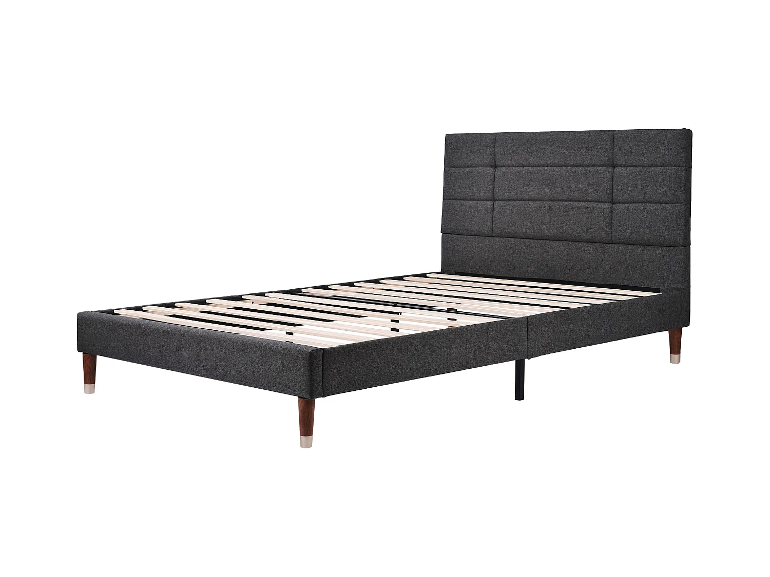Lit 140x200 lin gris anthracite - Tête de lit rembourrée - sans matelas