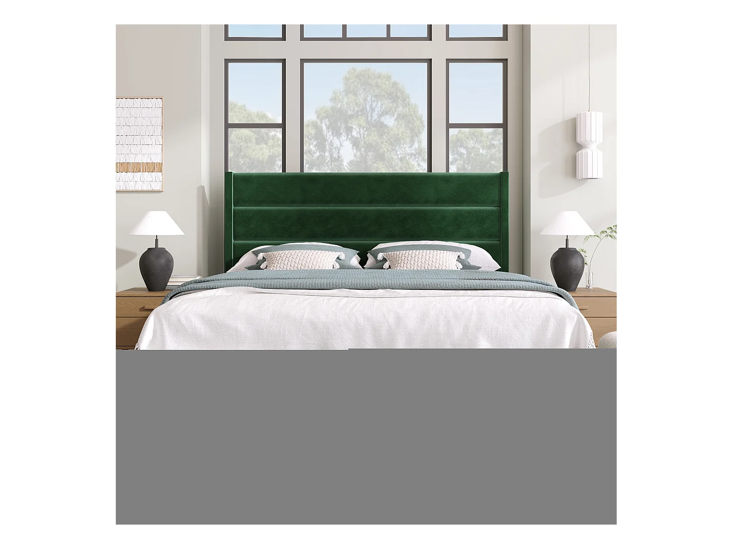 Lit adulte 140x200 cm avec Tête de Lit et Sommier à Lattes, en Velours Vert Foncé, Design Élégant(sans matelas)