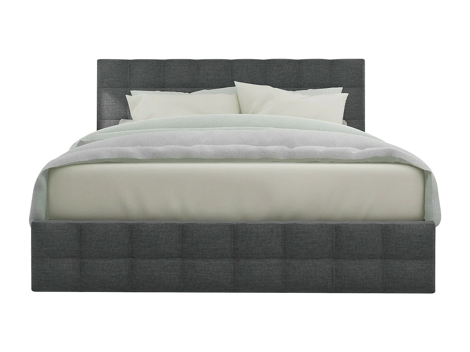 Lit adulte 140x200 cm avec 4 tiroirs, tête de lit réglable, cadre en lin gris(sans matelas)