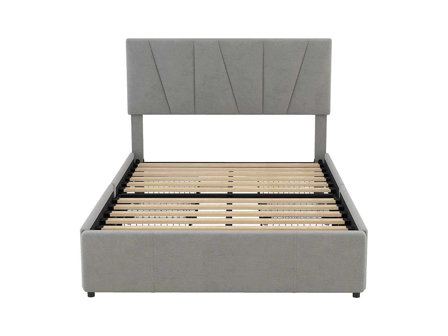 Lit adulte 140x200 cm avec 4 tiroirs et tête de lit réglable, velours Gris,sans matelas