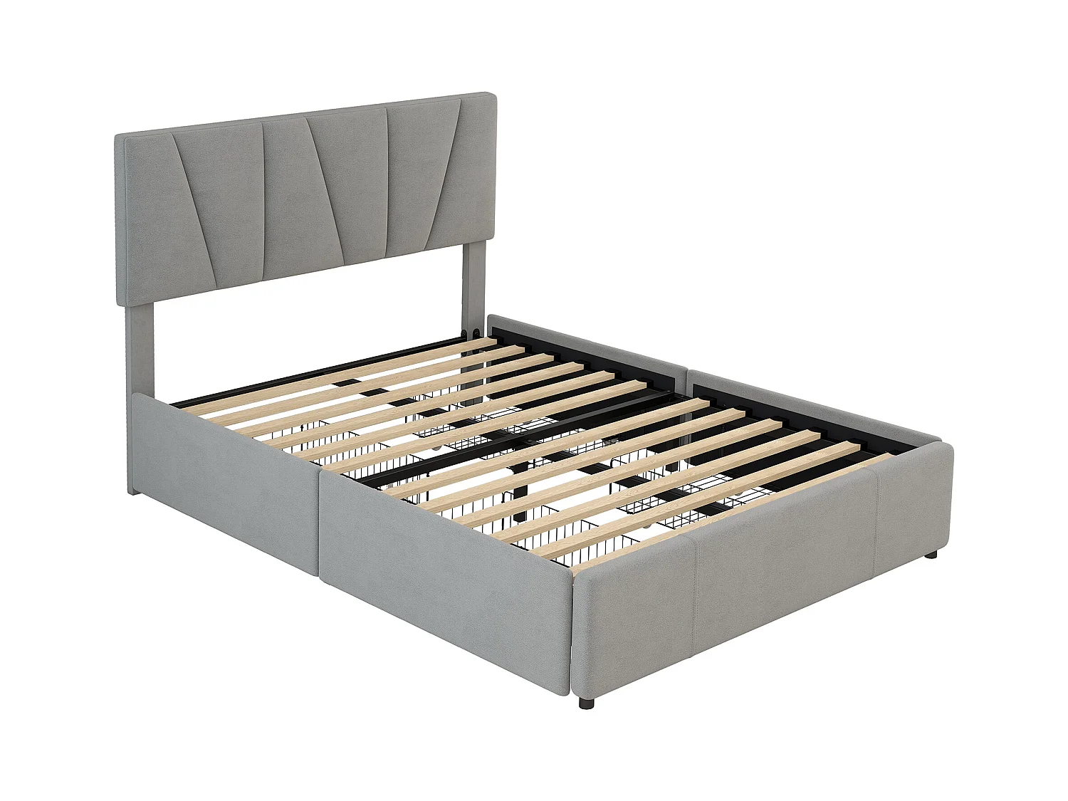 Lit adulte 140x200 cm avec 4 tiroirs et tête de lit réglable, velours Gris,sans matelas