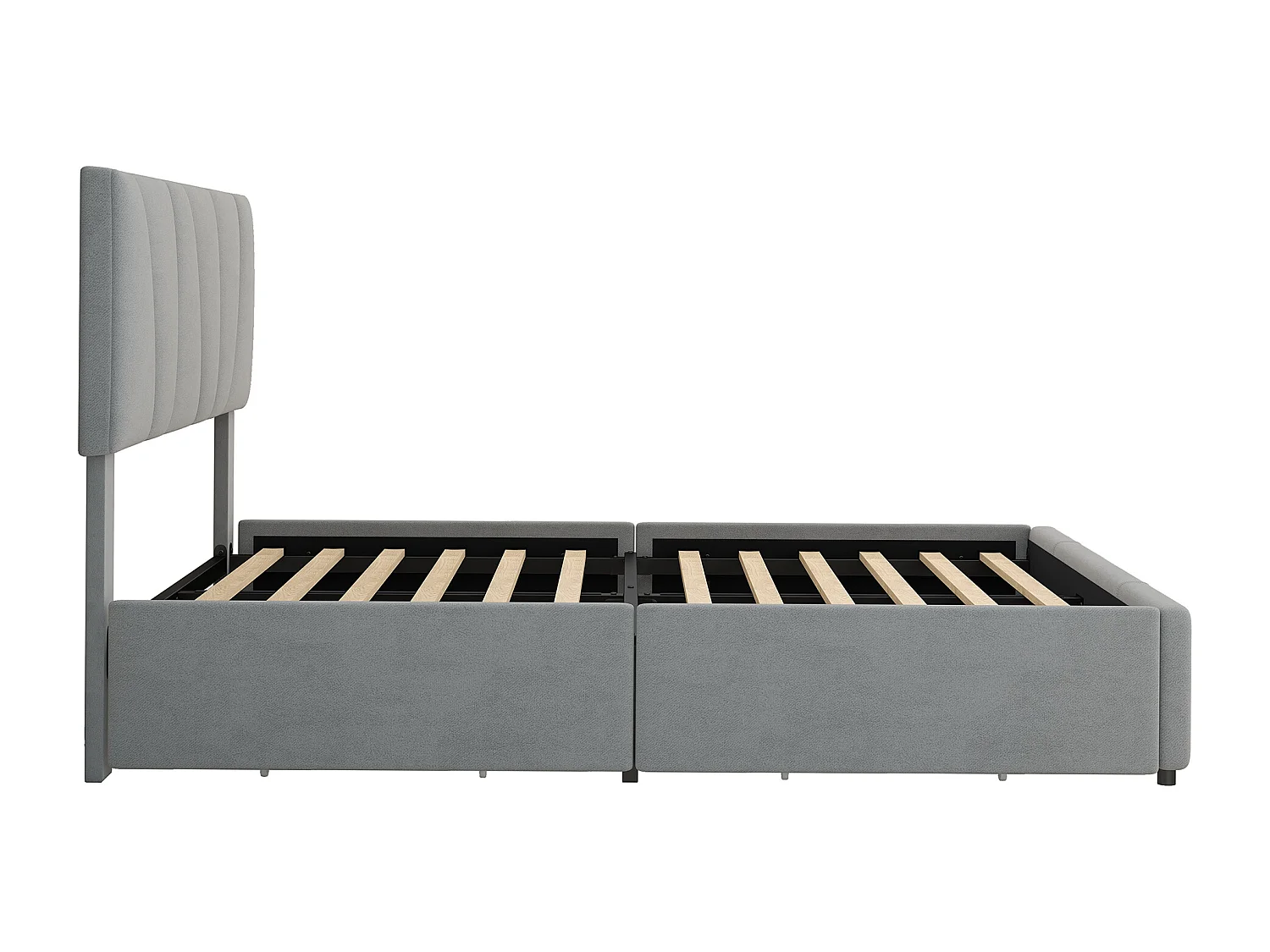 Lit adulte 140x200 cm avec 4 tiroirs et tête de lit réglable, velours Gris,sans matelas