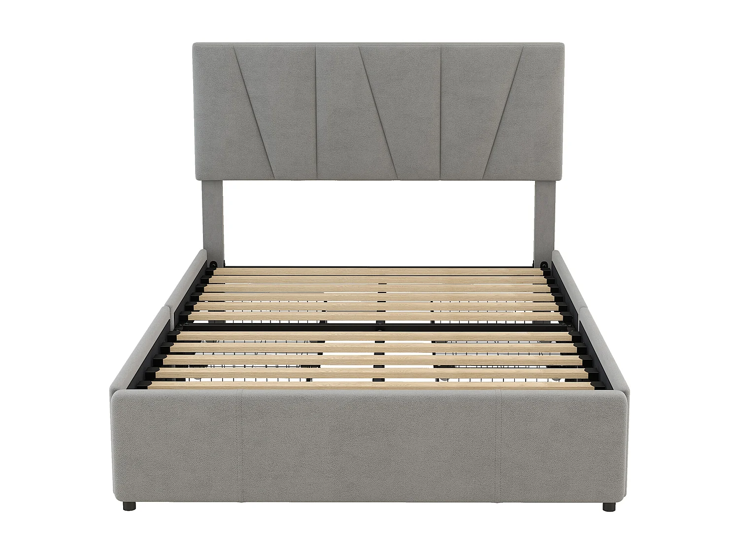 Lit adulte 140x200 cm avec 4 tiroirs et tête de lit réglable, velours Gris,sans matelas