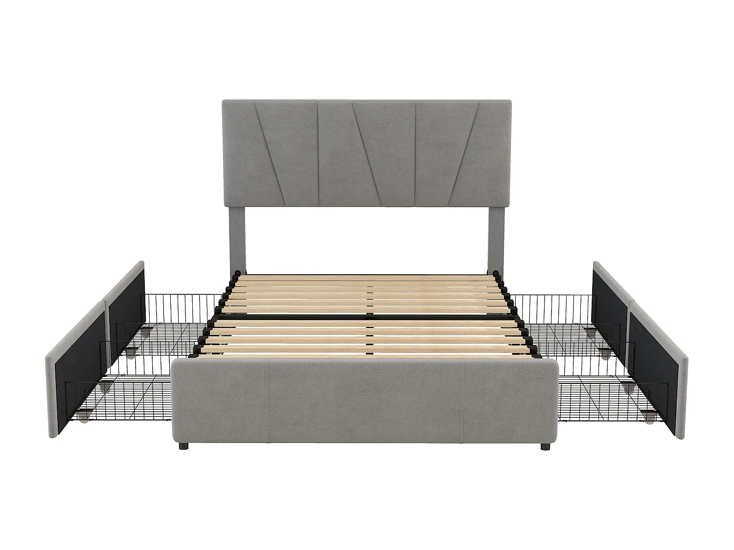 Lit adulte 140x200 cm avec 4 tiroirs et tête de lit réglable, velours Gris,sans matelas