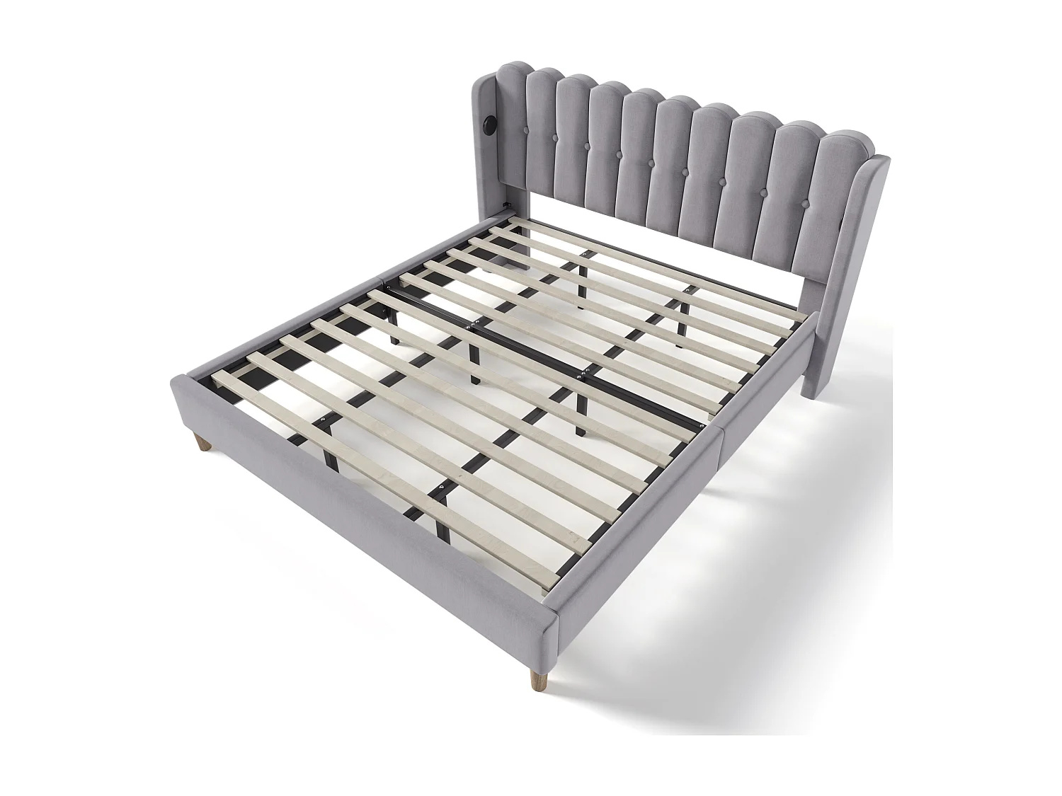 Lit adulte 180x200 cm avec chargement USB Type-C, en lin gris,pour chambre d'adolescent ou d'invité(sans matelas)