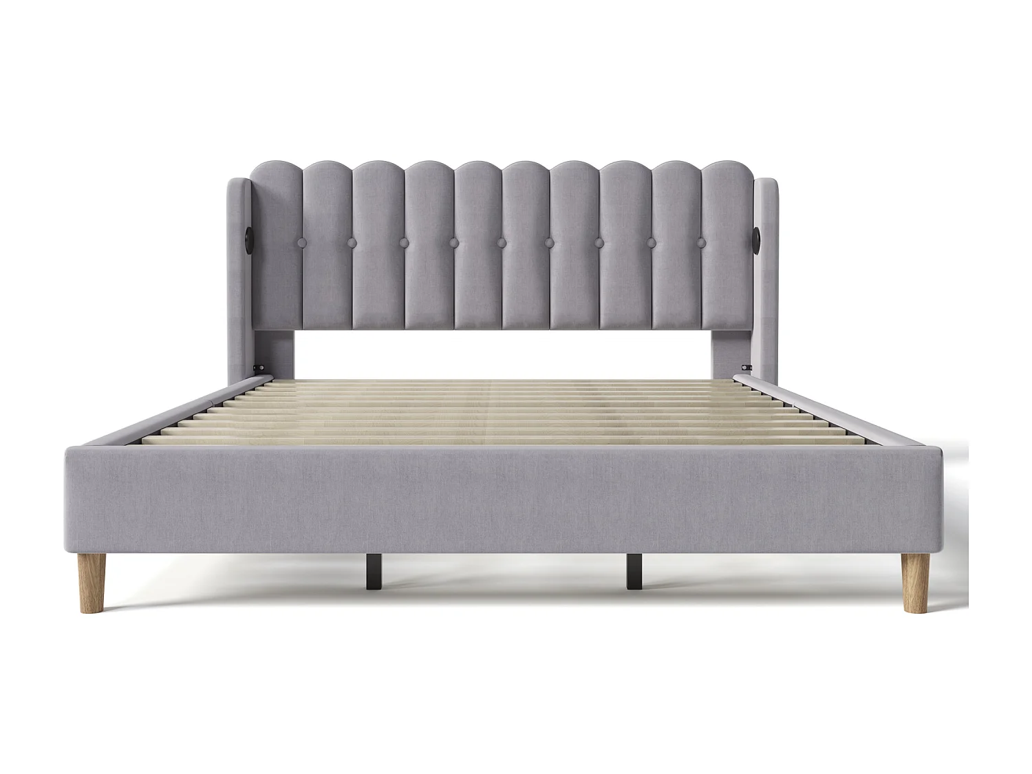 Lit adulte 180x200 cm avec chargement USB Type-C, en lin gris,pour chambre d'adolescent ou d'invité(sans matelas)