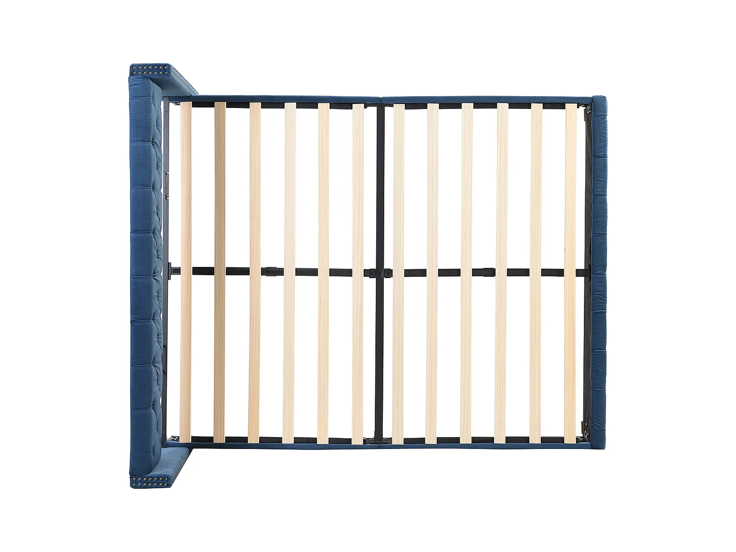 Lit adulte 160x200cm velours bleu - Tête de lit rembourrée -  Sommier à lattes inclus (sans matelas)