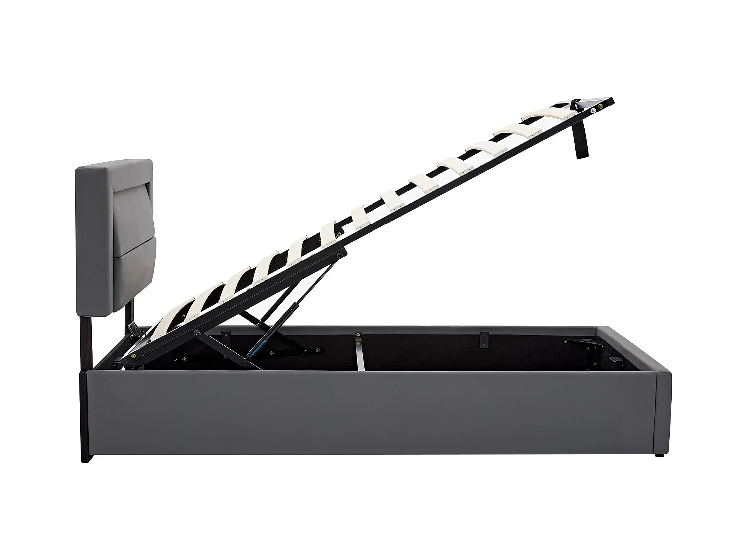 Lit coffre enfant 90x190 cm - Charge USB sans fil,LED - Tissu gris (sans matelas)