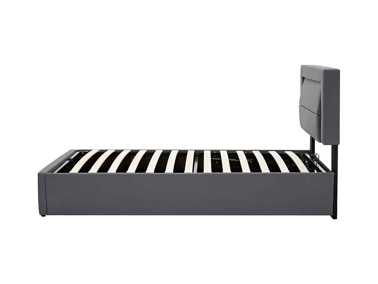 Lit coffre enfant 90x190 cm - Charge USB sans fil,LED - Tissu gris (sans matelas)