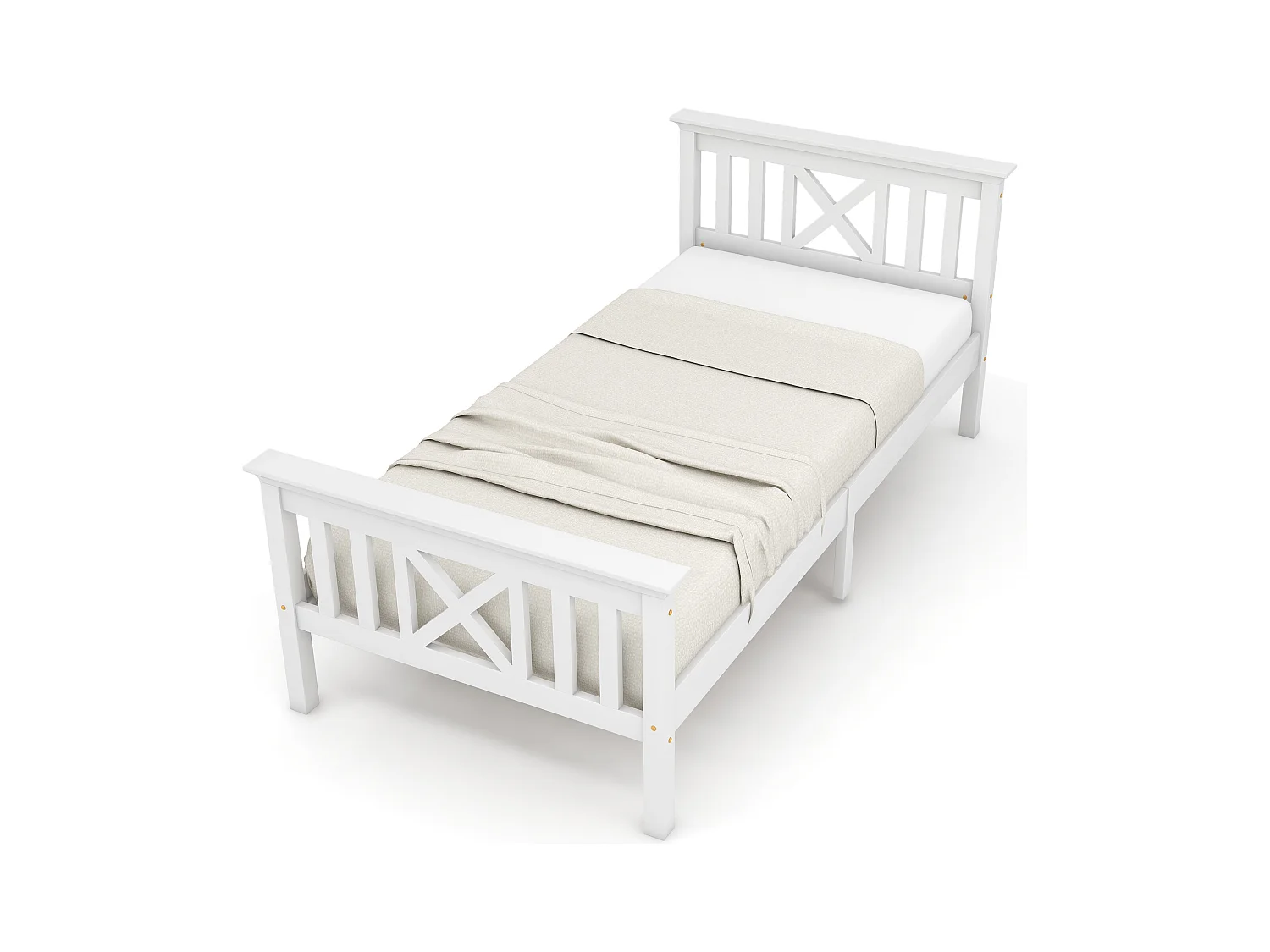 Lit enfant 90x200 cm - Structure bois naturel avec tête de lit - Pour enfant et adolescent - Blanc nature (sans matelas)