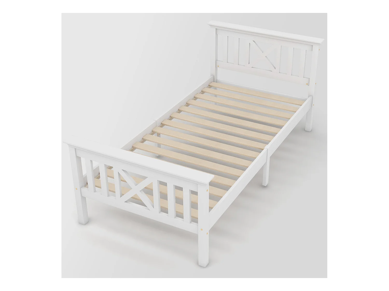 Lit enfant 90x200 cm - Structure bois naturel avec tête de lit - Pour enfant et adolescent - Blanc nature (sans matelas)