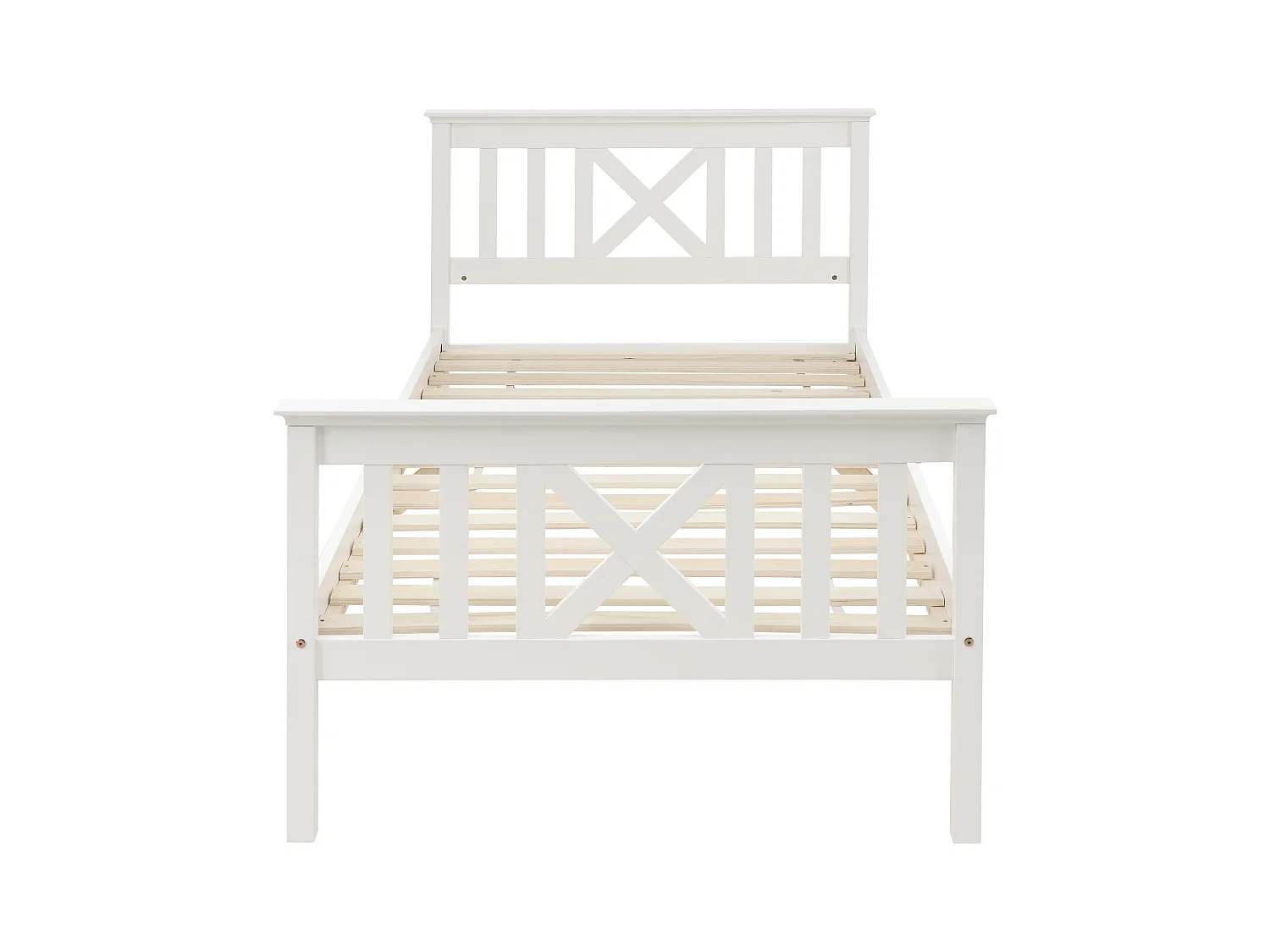 Lit enfant 90x200 cm - Structure bois naturel avec tête de lit - Pour enfant et adolescent - Blanc nature (sans matelas)
