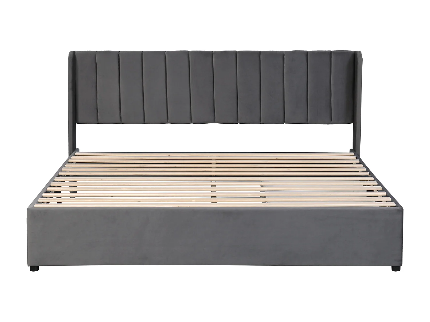 Lit adulte 180x200 cm en velours gris avec sommier, dossier et 2 tiroirs de rangement(sans matelas)