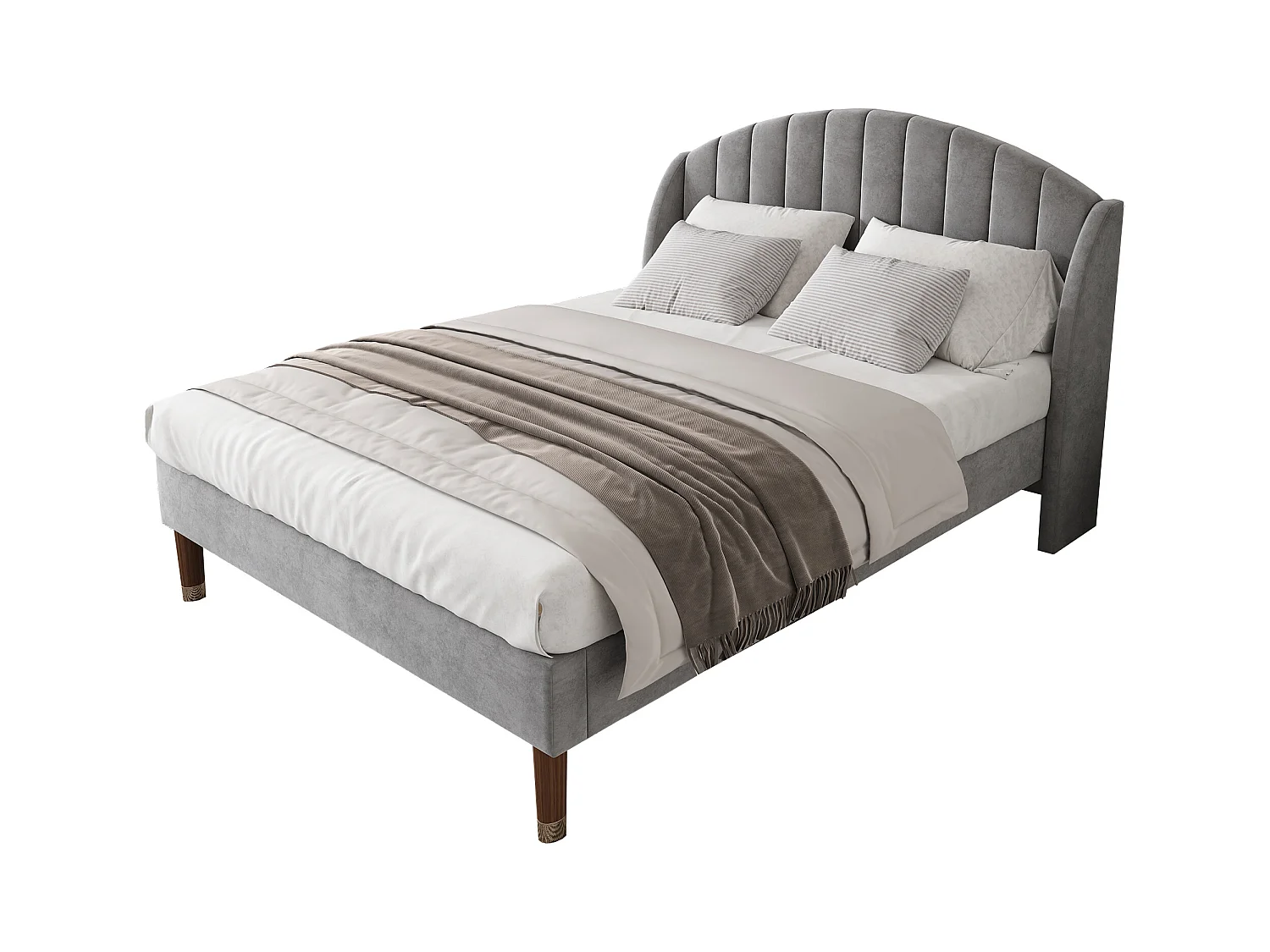Lit adulte 160x200 cm en velours gris, support en lattes de bois, pour adultes et adolescents(sans matelas)