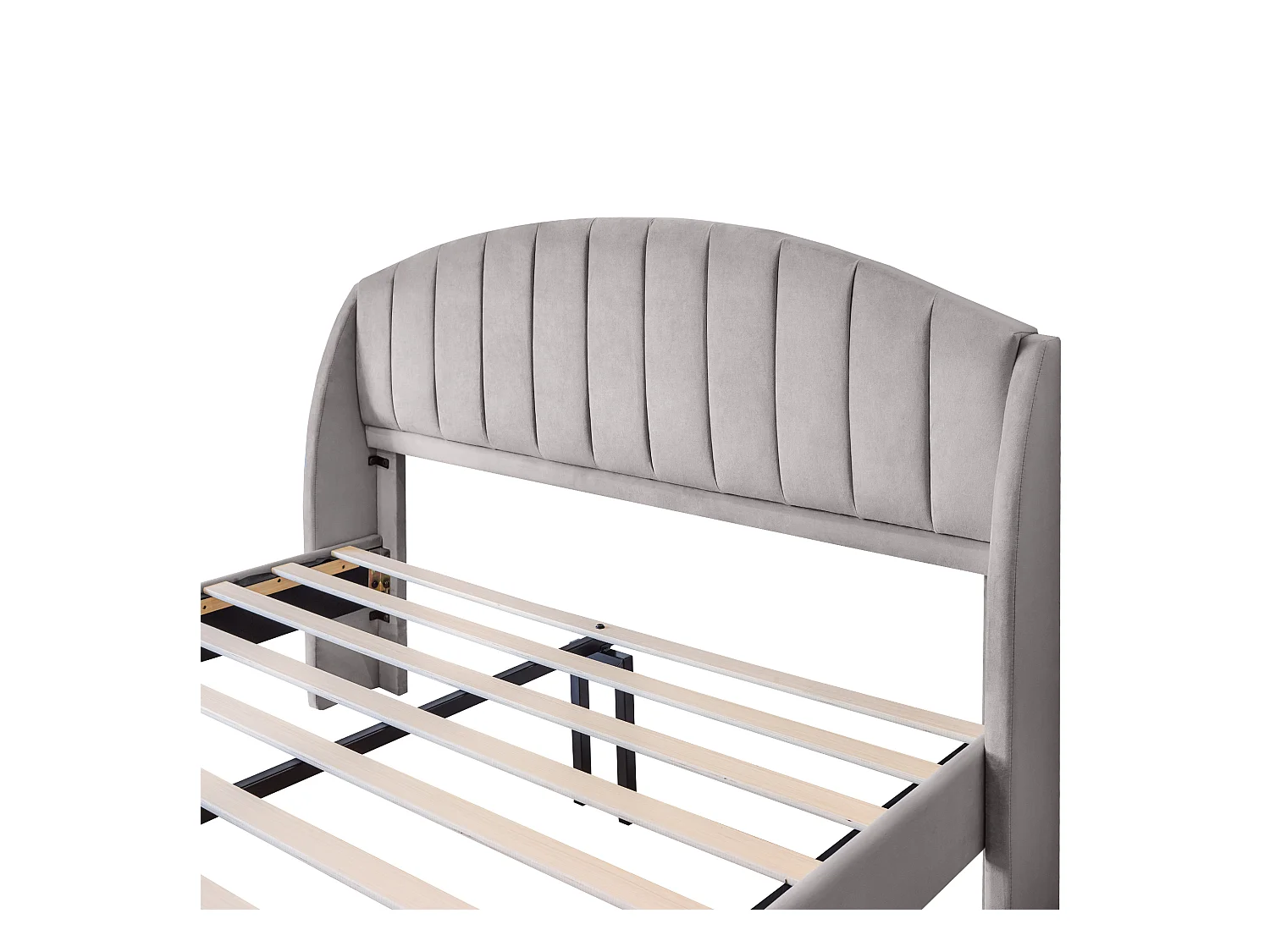 Lit adulte 160x200 cm en velours gris, support en lattes de bois, pour adultes et adolescents(sans matelas)