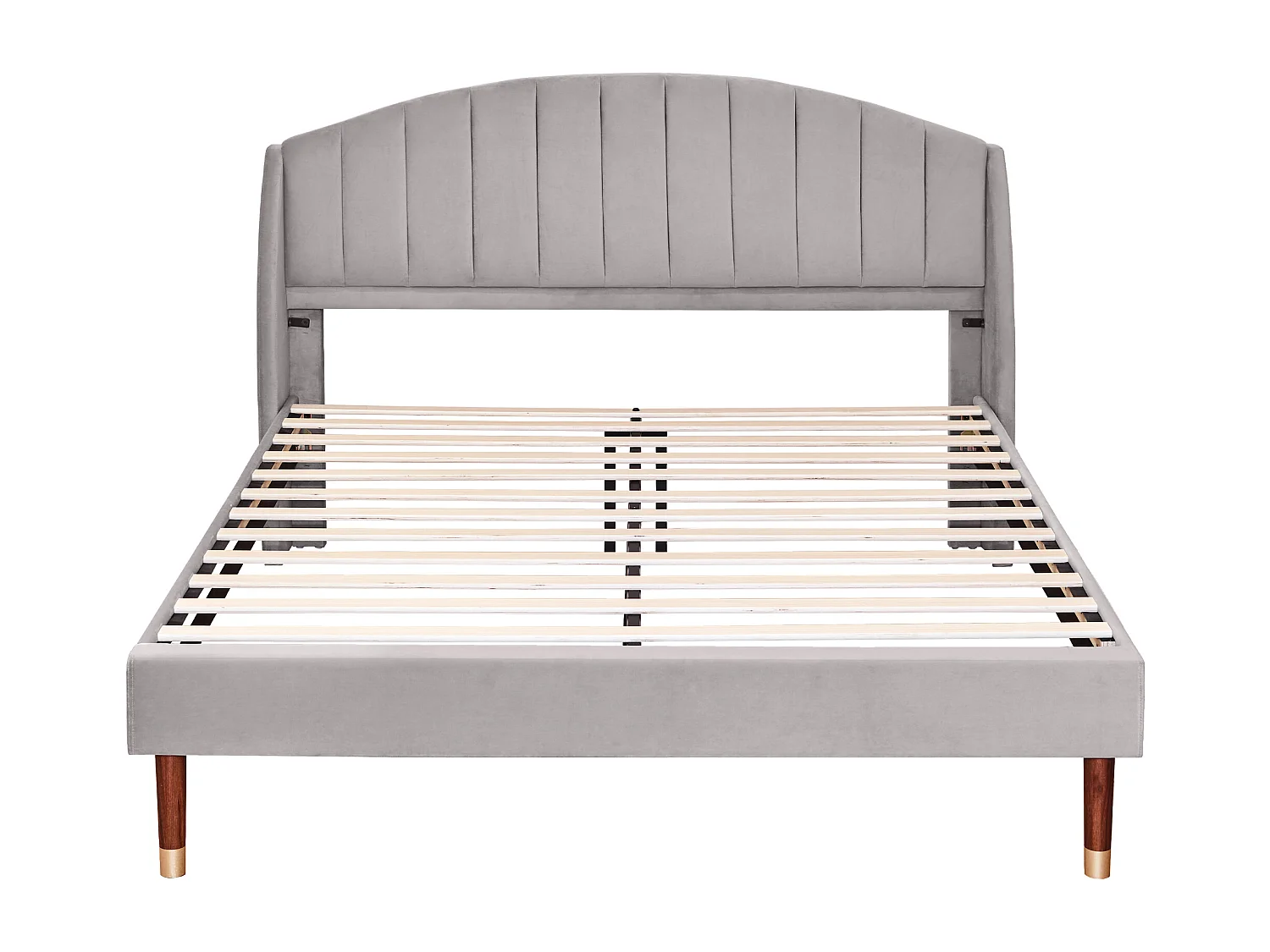 Lit adulte 160x200 cm en velours gris, support en lattes de bois, pour adultes et adolescents(sans matelas)