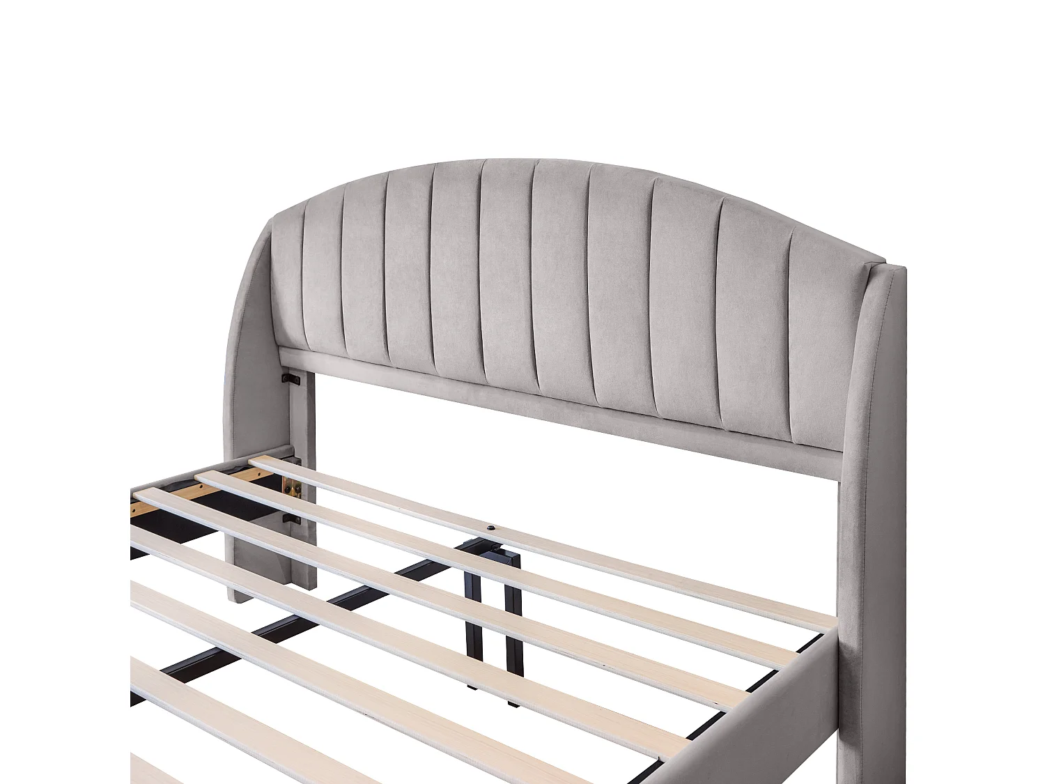 Lit adulte 160x200 cm en velours gris, support en lattes de bois, pour adultes et adolescents(sans matelas)