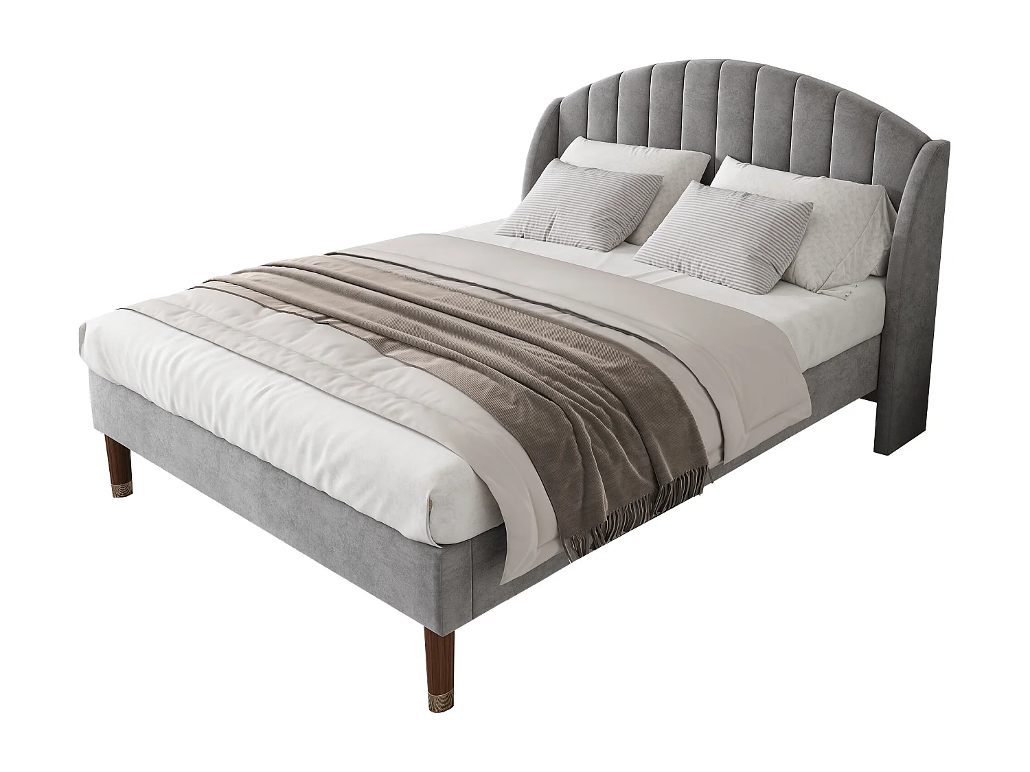 Lit adulte 160x200 cm en velours gris, support en lattes de bois, pour adultes et adolescents(sans matelas)