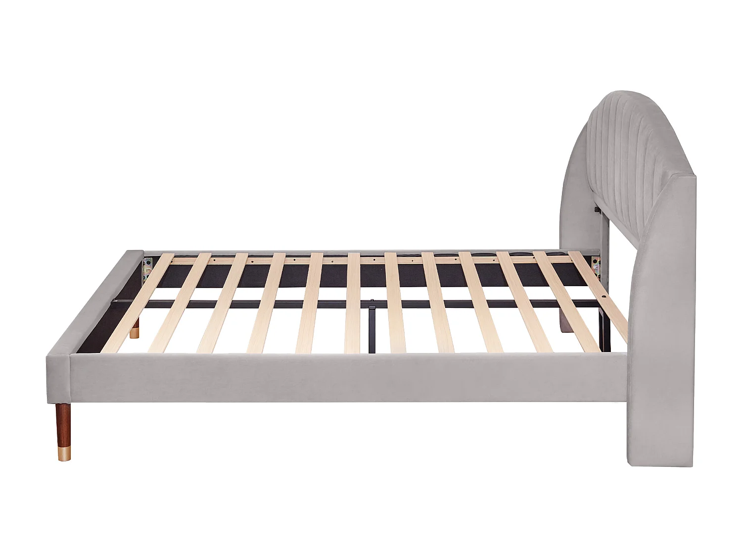 Lit adulte 160x200 cm en velours gris, support en lattes de bois, pour adultes et adolescents(sans matelas)
