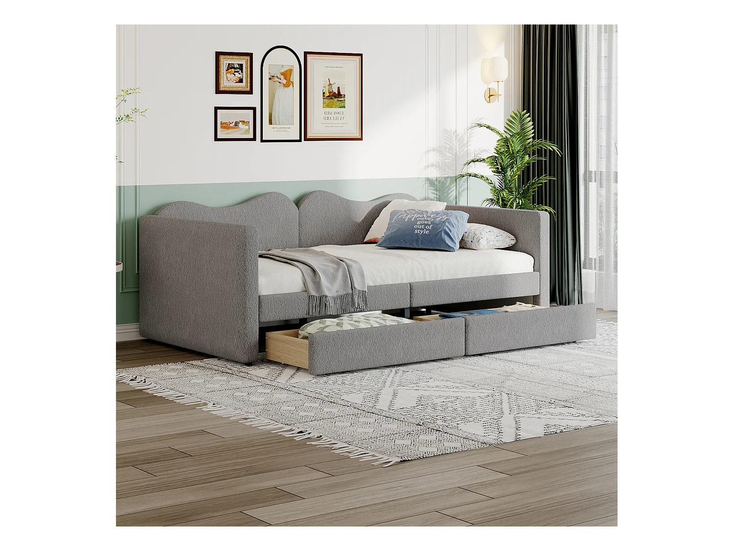 Kinderbed 90x200 cm om te bouwen tot bank - Ingebouwde opbergruimte & zacht teddy stof (zonder matras)