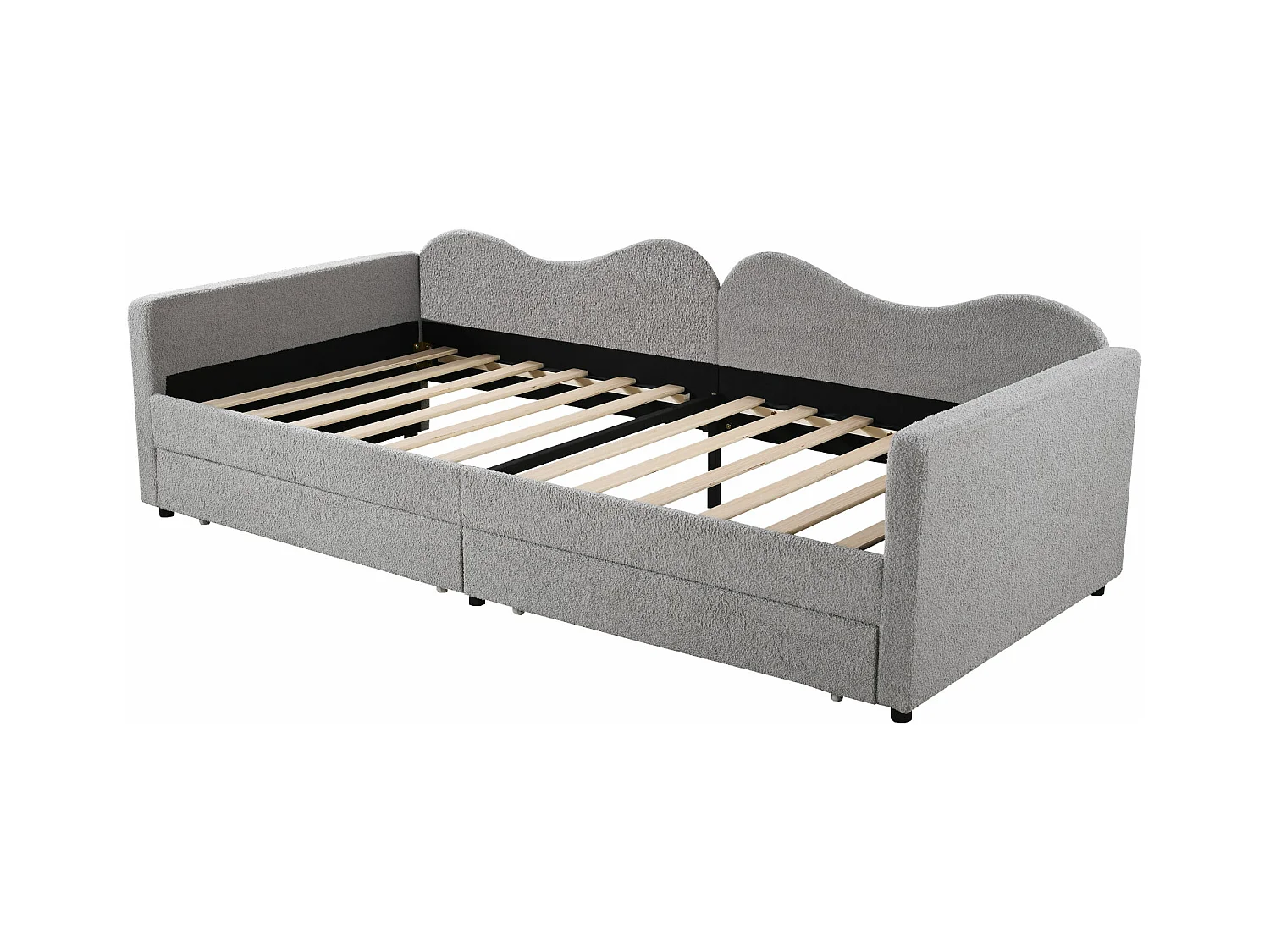 Lit enfant 90x200 cm convertible en canapé - Rangement intégré & tissu teddy doux(sans matelas)