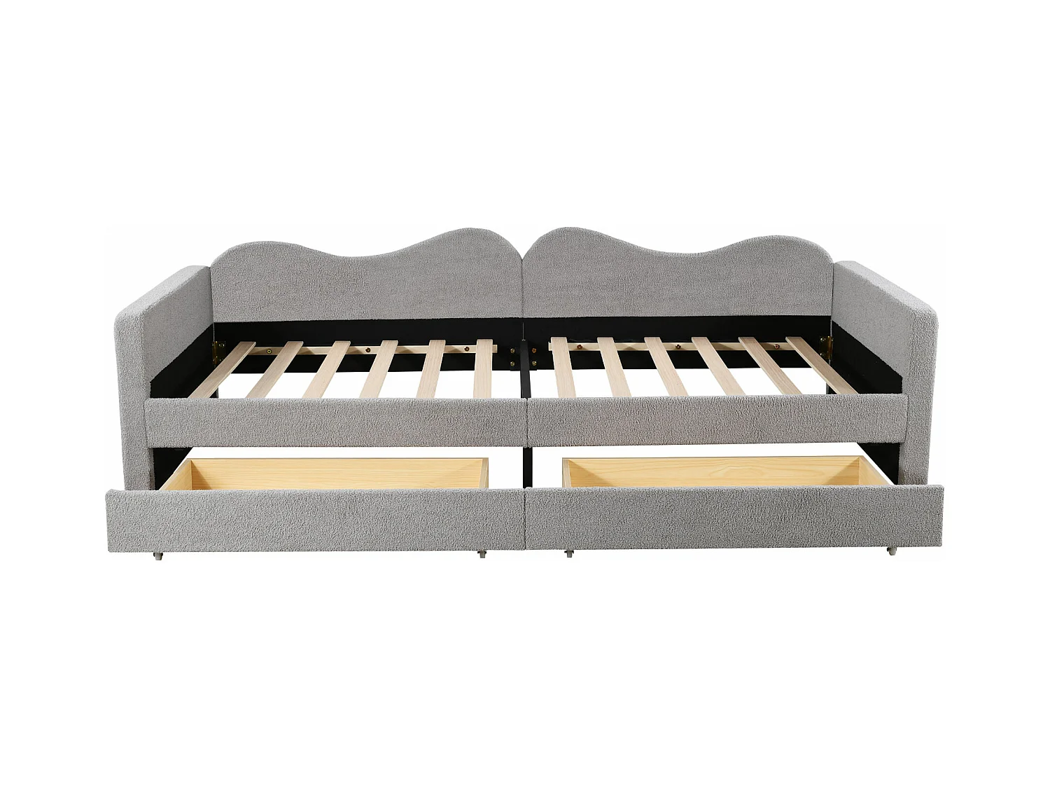 Lit enfant 90x200 cm convertible en canapé - Rangement intégré & tissu teddy doux(sans matelas)