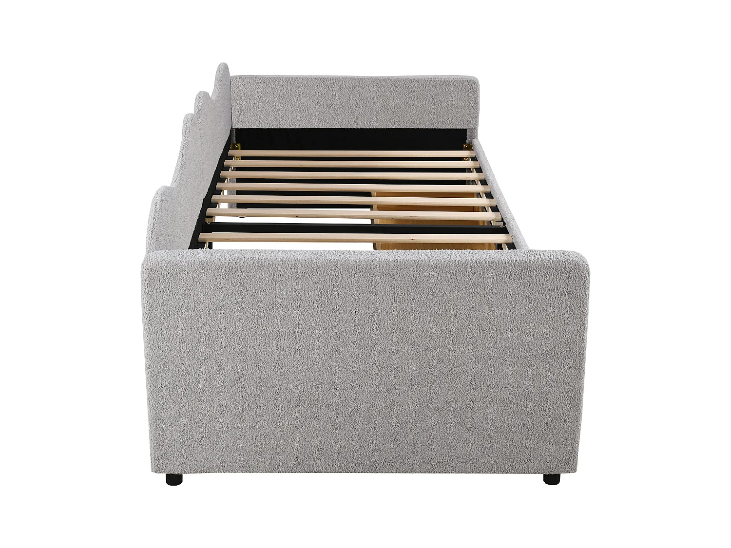 Lit enfant 90x200 cm convertible en canapé - Rangement intégré & tissu teddy doux(sans matelas)