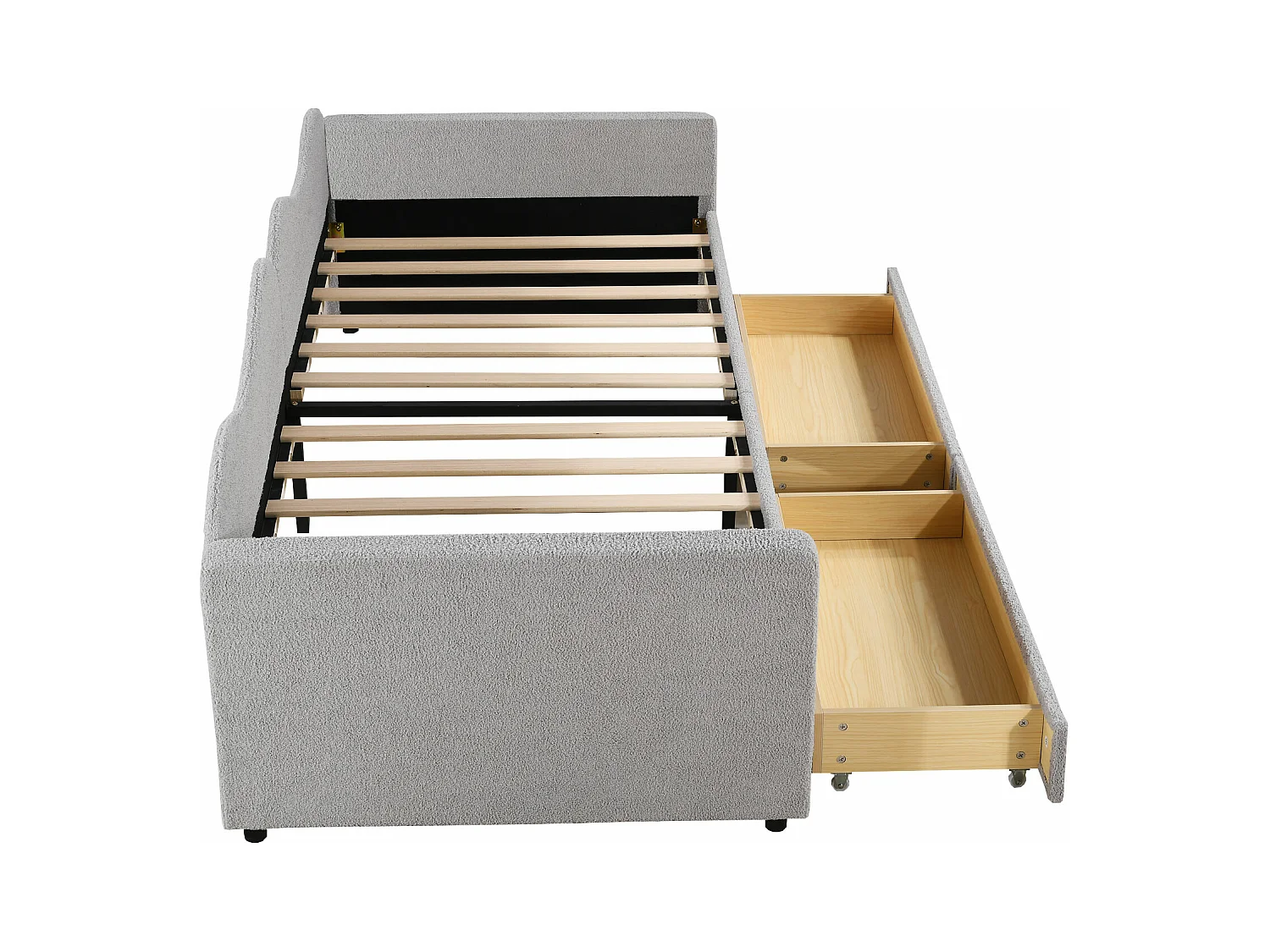 Lit enfant 90x200 cm convertible en canapé - Rangement intégré & tissu teddy doux(sans matelas)