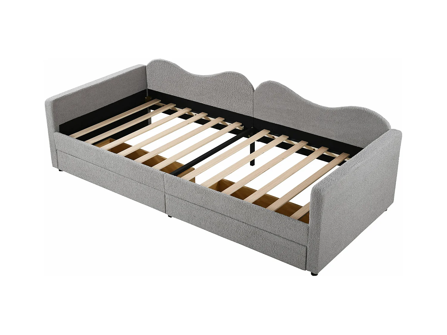 Lit enfant 90x200 cm convertible en canapé - Rangement intégré & tissu teddy doux(sans matelas)