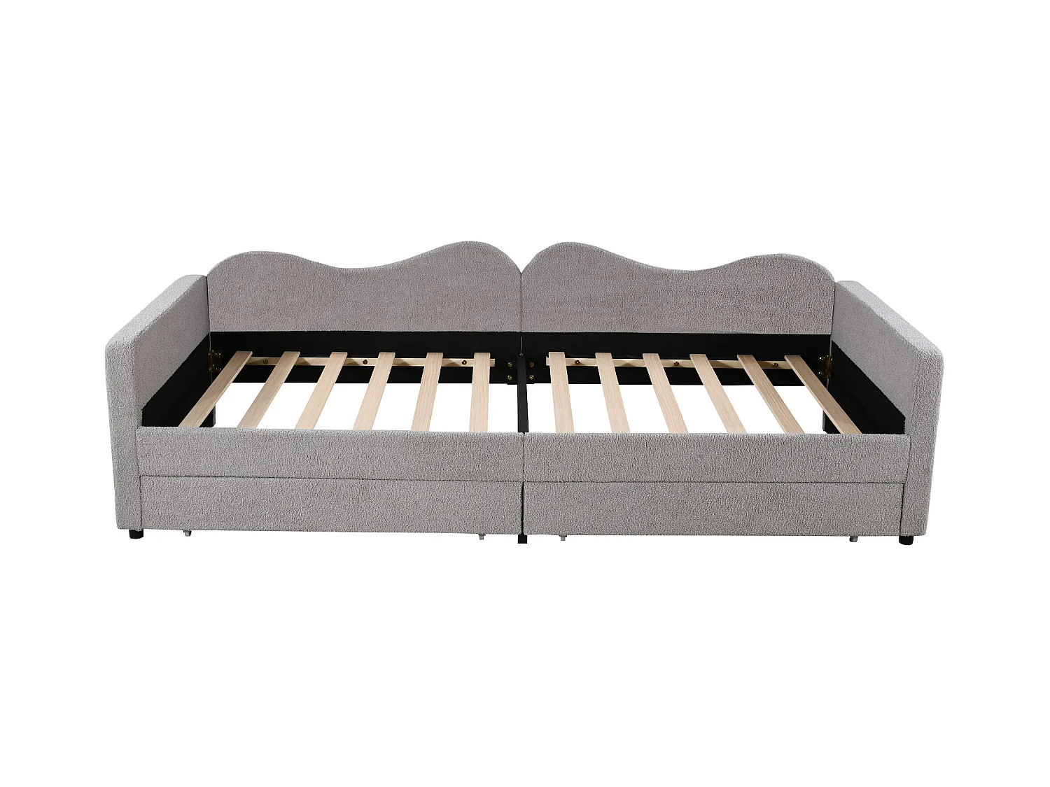 Lit enfant 90x200 cm convertible en canapé - Rangement intégré & tissu teddy doux(sans matelas)