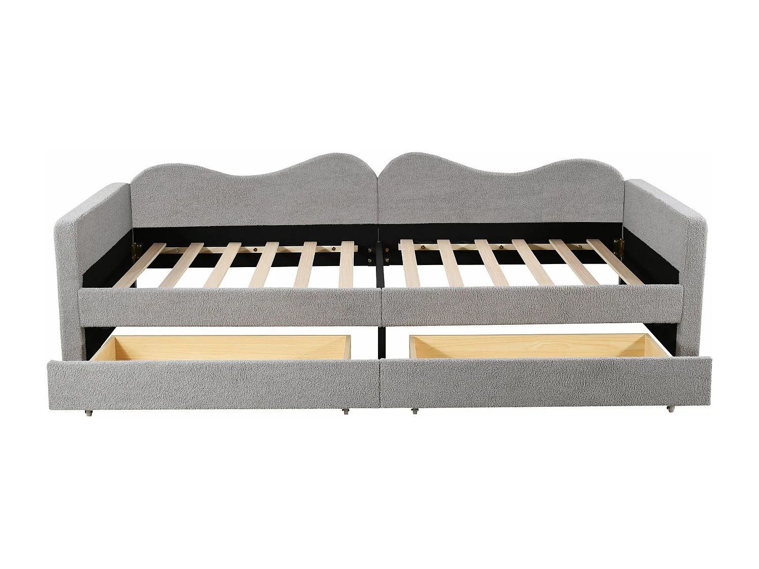 Lit enfant 90x200 cm convertible en canapé - Rangement intégré & tissu teddy doux(sans matelas)