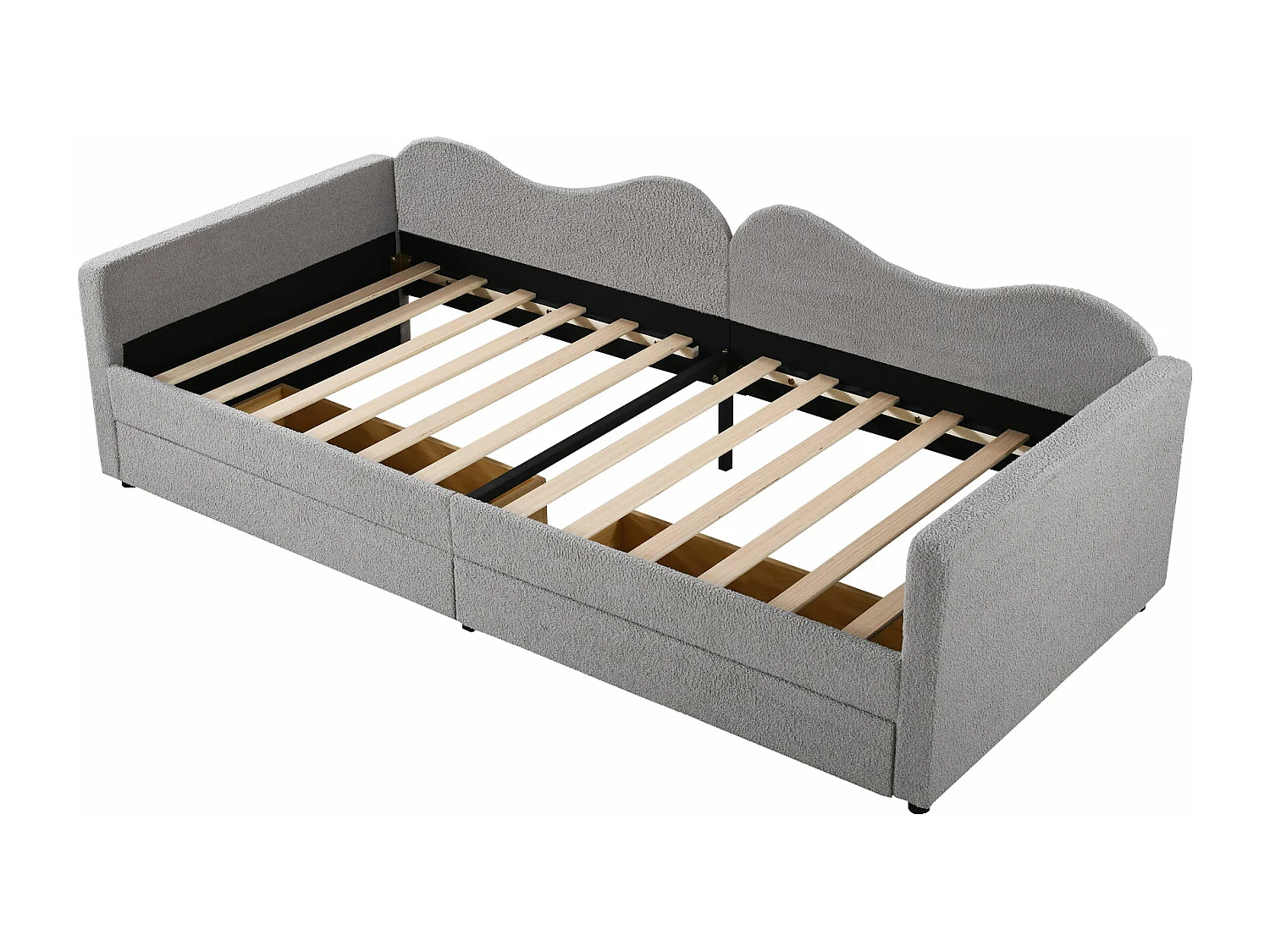 Lit enfant 90x200 cm convertible en canapé - Rangement intégré & tissu teddy doux(sans matelas)