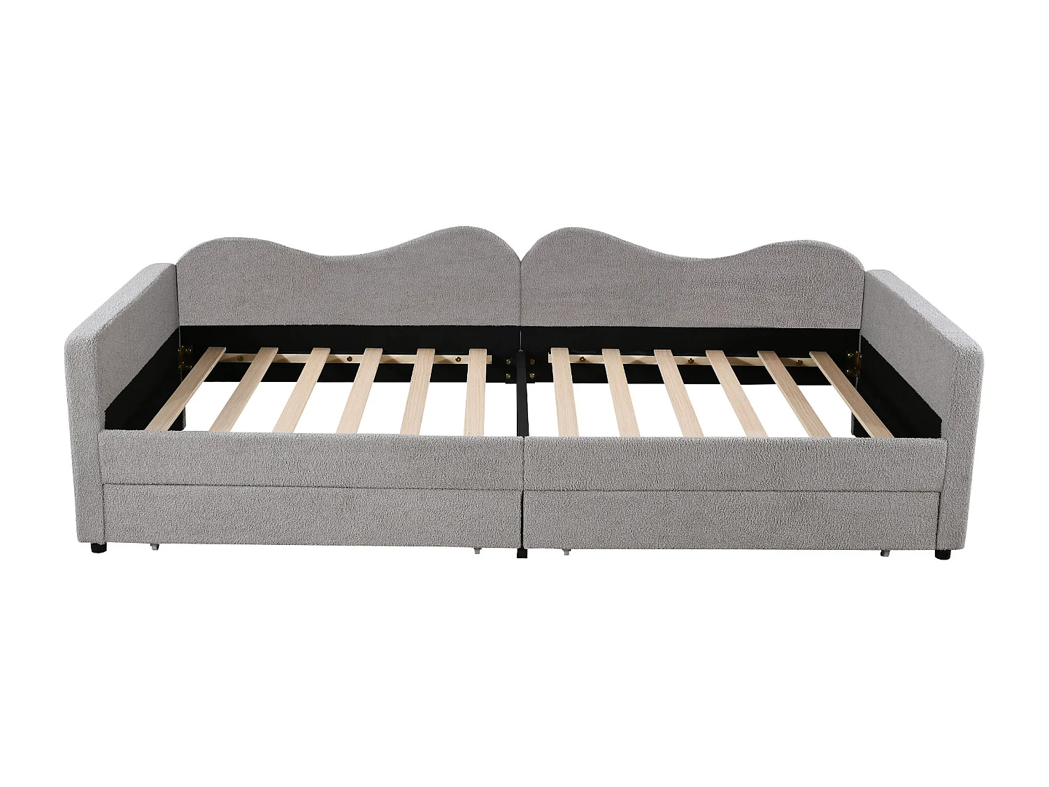 Lit enfant 90x200 cm convertible en canapé - Rangement intégré & tissu teddy doux(sans matelas)