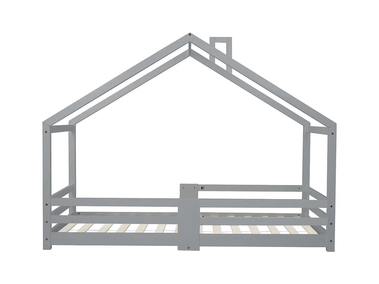 Cama infantil em forma de casinha 90x200 cm - Barreiras de segurança antiqueda - Madeira natural pintada de cinza (sem colchão)
