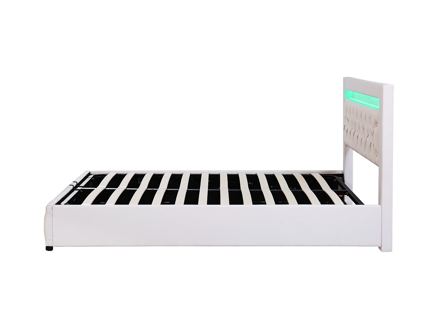 Cama doble funcional 160x200 con luz LED y almacenamiento integrado, blanca, sin colchón