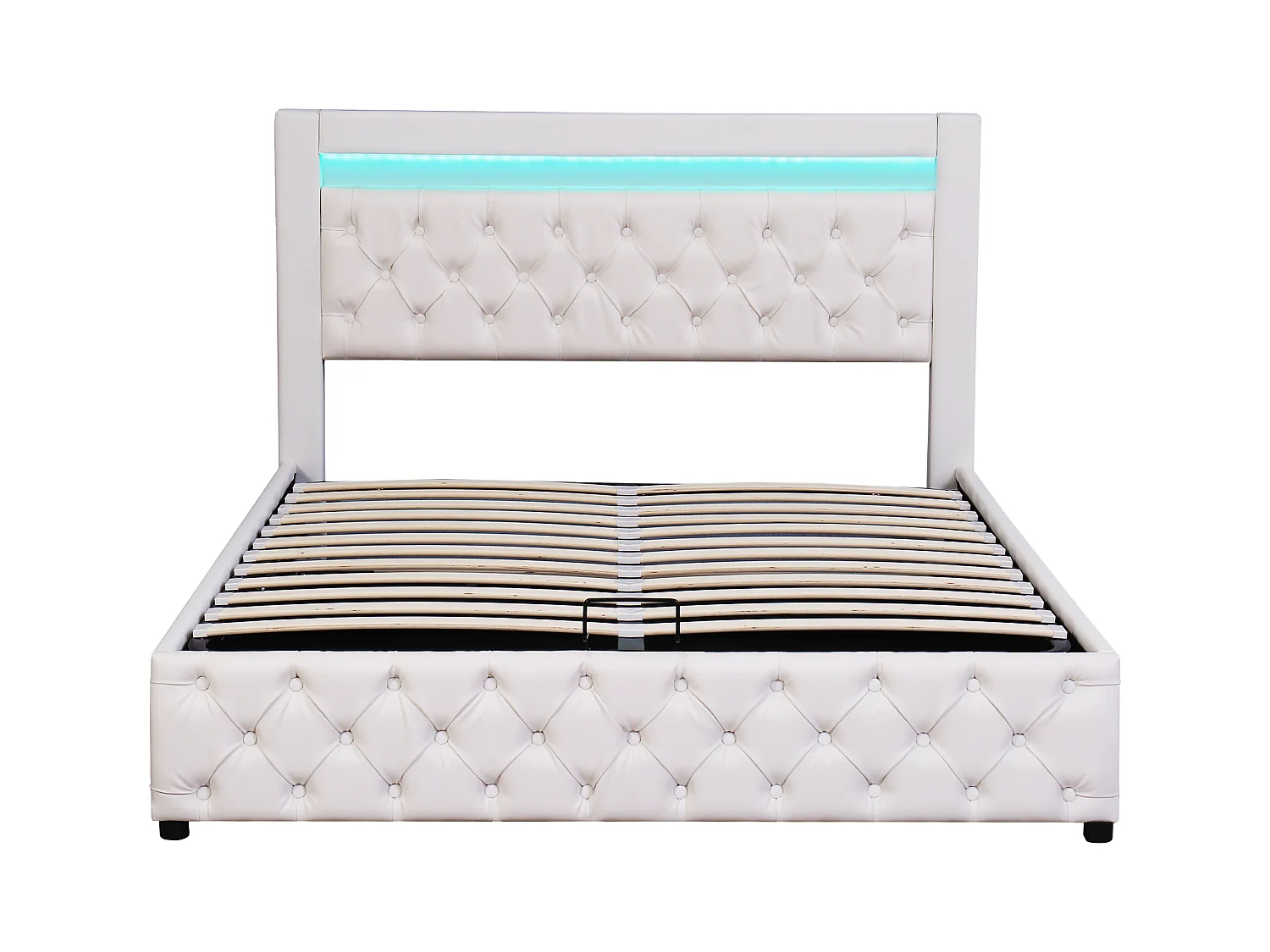 Cama doble funcional 160x200 con luz LED y almacenamiento integrado, blanca, sin colchón