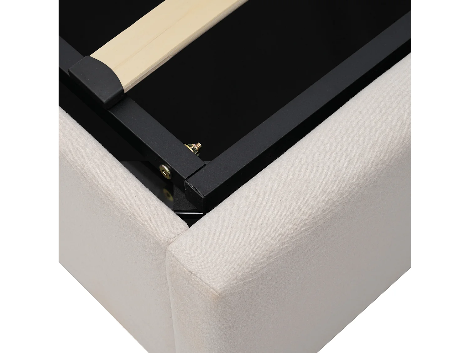 Letto matrimoniale 180x200 cm con contenitore integrato - Testiera con LED e ricarica USB-C - Lino naturale (materasso non incluso)