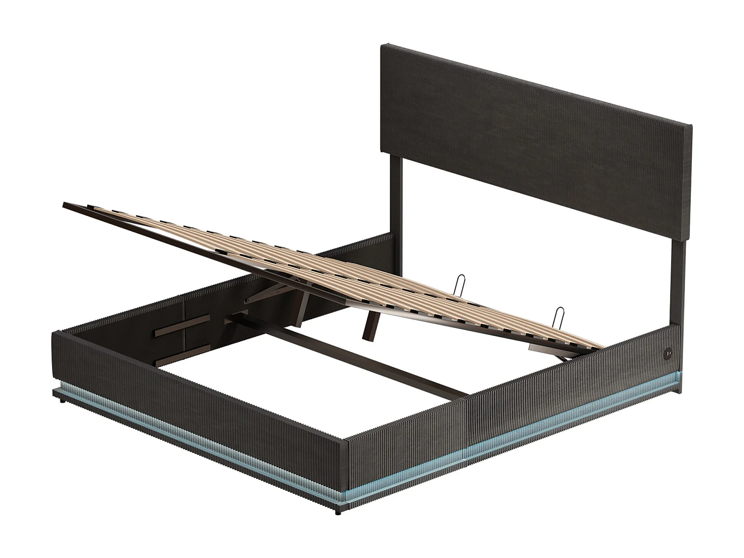 Lit coffre adulte 180x200 cm avec LED, chargement USB, tissu en velours gris foncé(sans matelas)