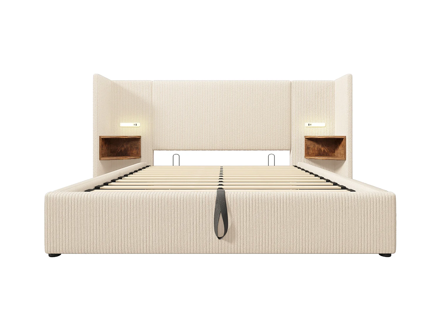 Lit coffre double 160x200 cm avec table de nuit, lampe de lecture, chargement USB Type-C (sans matelas)