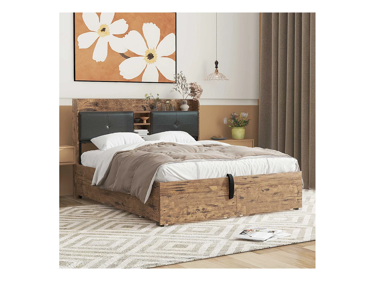 Lit coffre adulte hydraulique 140x200 cm - structure métal et bois, noir(sans matelas)