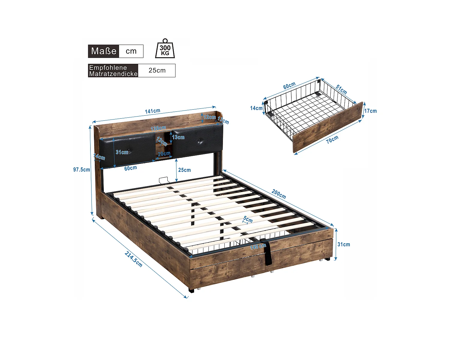 Lit coffre adulte hydraulique 140x200 cm - structure métal et bois, noir(sans matelas)