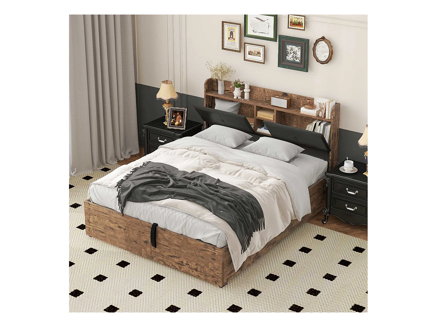 Lit coffre adulte hydraulique 140x200 cm - structure métal et bois, noir(sans matelas)