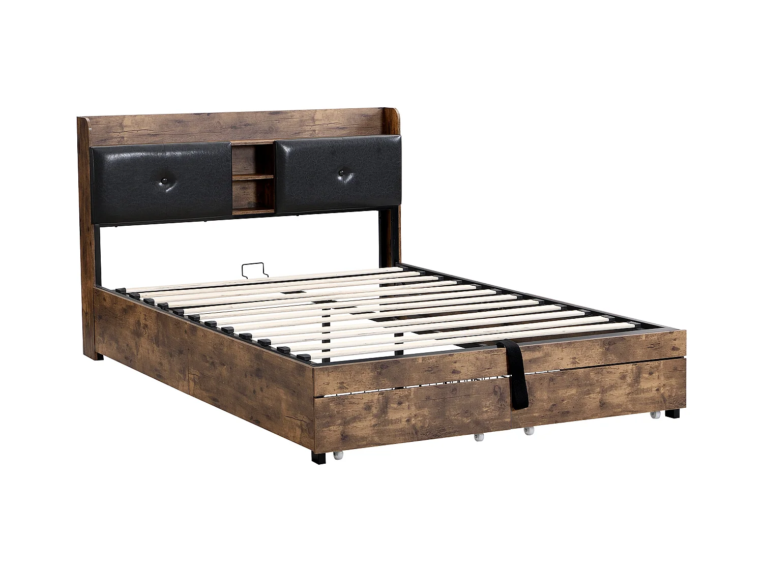 Lit coffre adulte hydraulique 140x200 cm - structure métal et bois, noir(sans matelas)