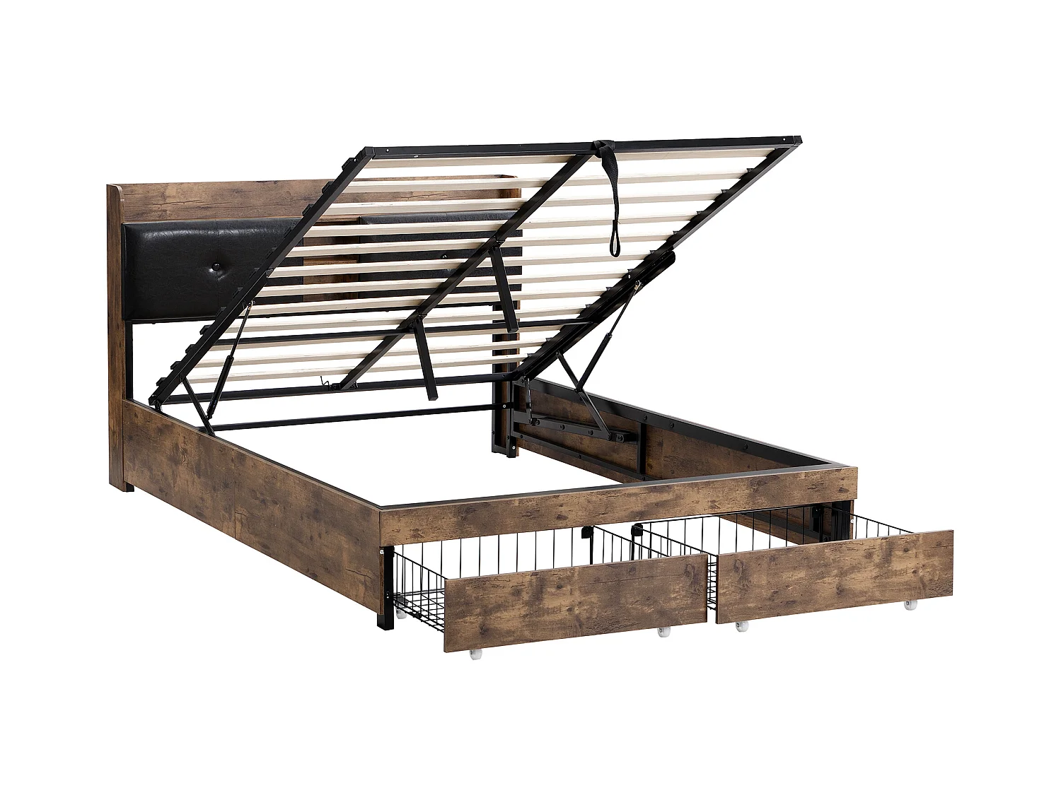 Lit coffre adulte hydraulique 140x200 cm - structure métal et bois, noir(sans matelas)