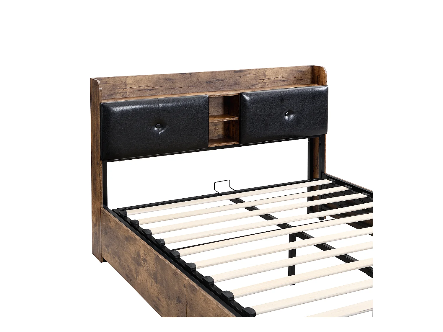 Lit coffre adulte hydraulique 140x200 cm - structure métal et bois, noir(sans matelas)